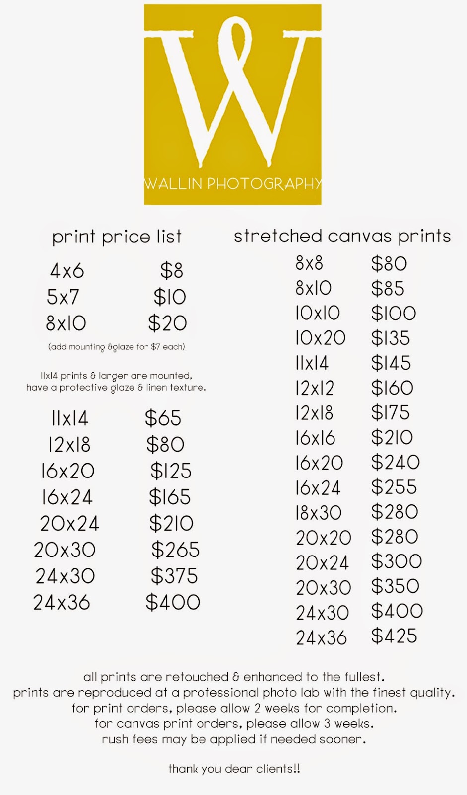 photoline price list
