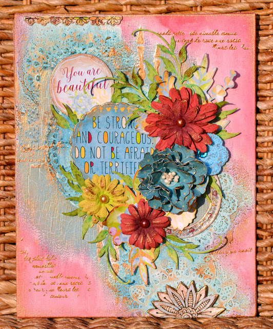 Mixed Media Canvas by Denise van Deventer using the BoBunny Faith Collection and Pentart Products