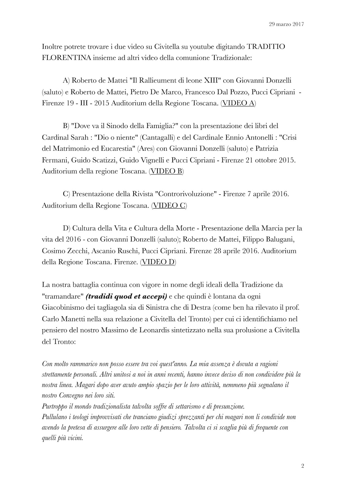 Controrivoluzione Lettera Della Comunione Tradizionale