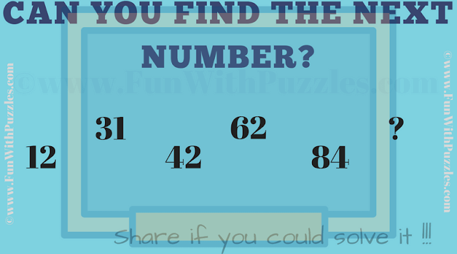 Can you find the next number in the series 12 31 42 62 84 ?