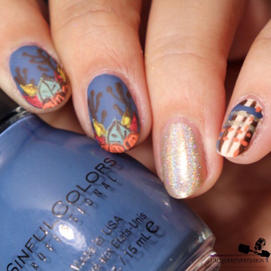 fall leaves and pumpkins nail design