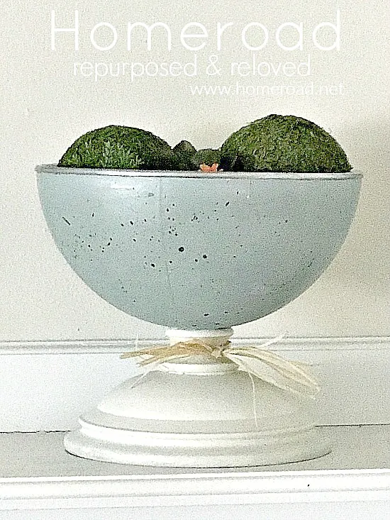 robins egg blue dish with moss balls