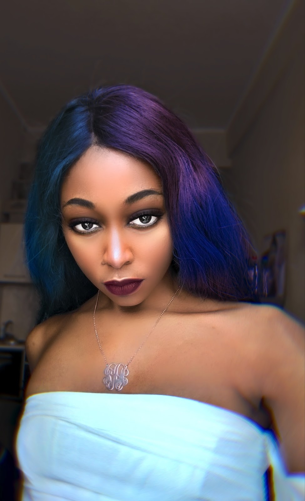 Purple Blue Green Ombre Straight Human Hair  Full Lace Wig 