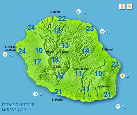 Prévisions météo Réunion pour le Lundi 07/04/14