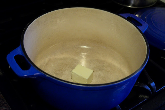 Dutch oven on the stove with butter in it!