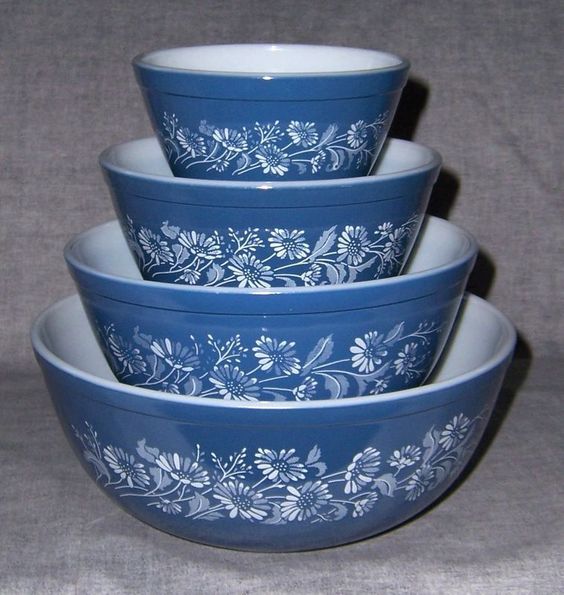 Vintage Pyrex Colonial Mist Mixing Bowls Rare All Blue Bowls Set of 4 