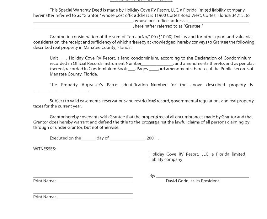 Warranty Deed Special Warranty Deed Florida