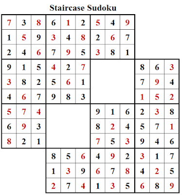 Solution of Staircase Sudoku Puzzle (Daily Sudoku League #208)