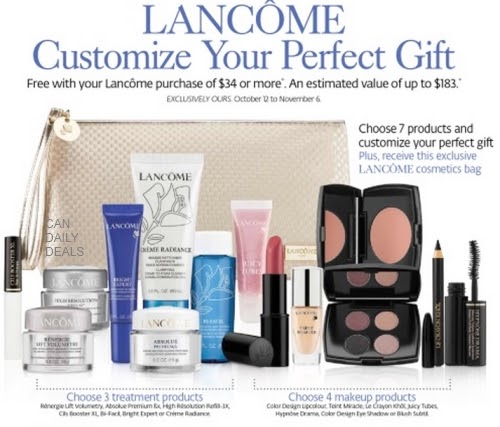 Lancome gift with purchase canada Lancome is a luxury cosmetics retailer offering award-winning skincare and makeup collections. Find Lancome coupons and sales to save on high-end cosmetics, perfume, cologne, skin care, makeup, hair products and more!