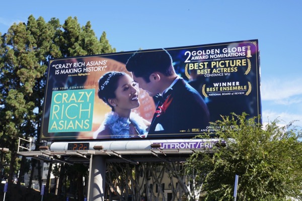 Crazy Rich Asians Golden Globe nominee billboard Sunset Strip Crazy Rich Asians Golden Globe billboard