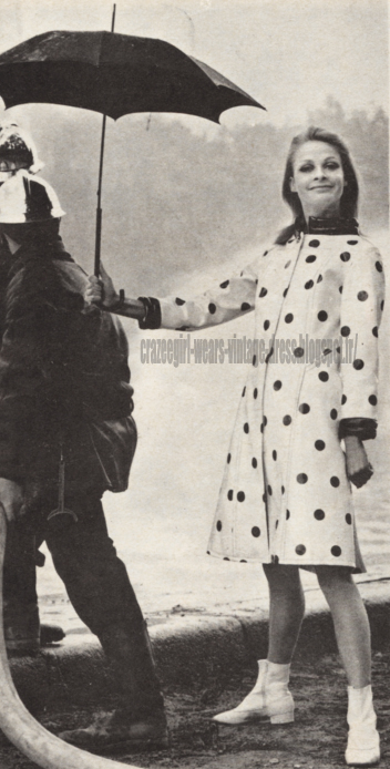 Raincoat - 1966 polka dot dotted vinyl pvc rain coat 60s 1960 umbrella