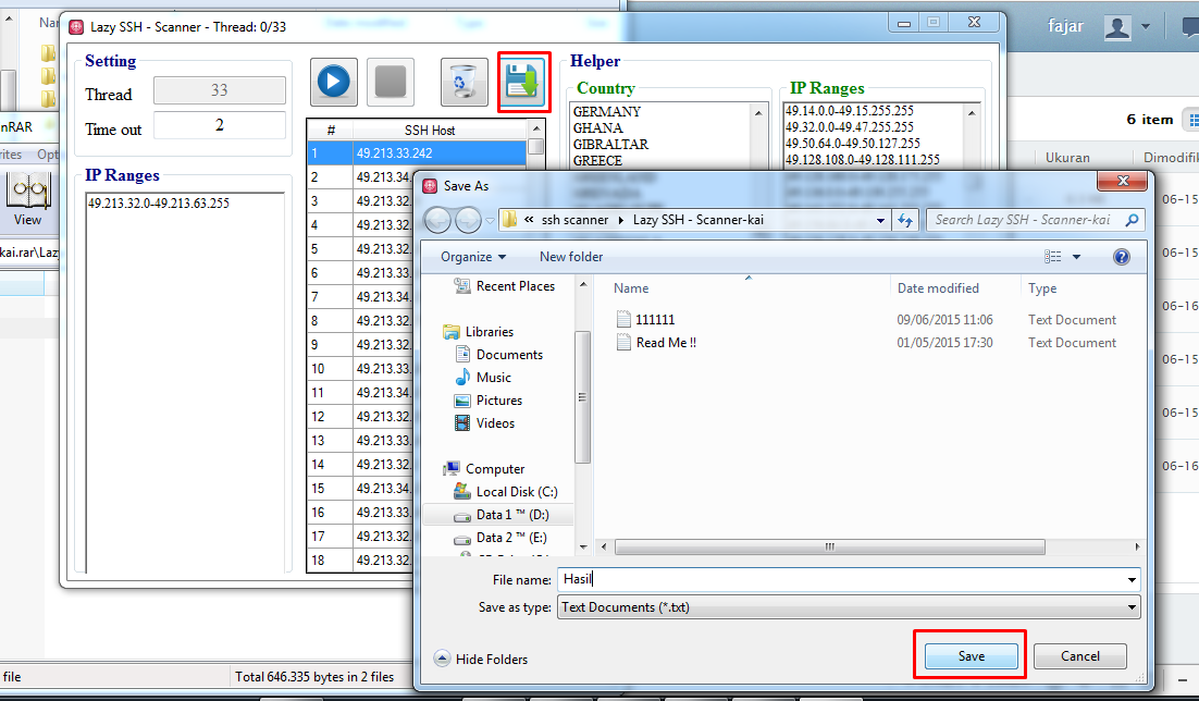 Ssh folder. Scanner data.