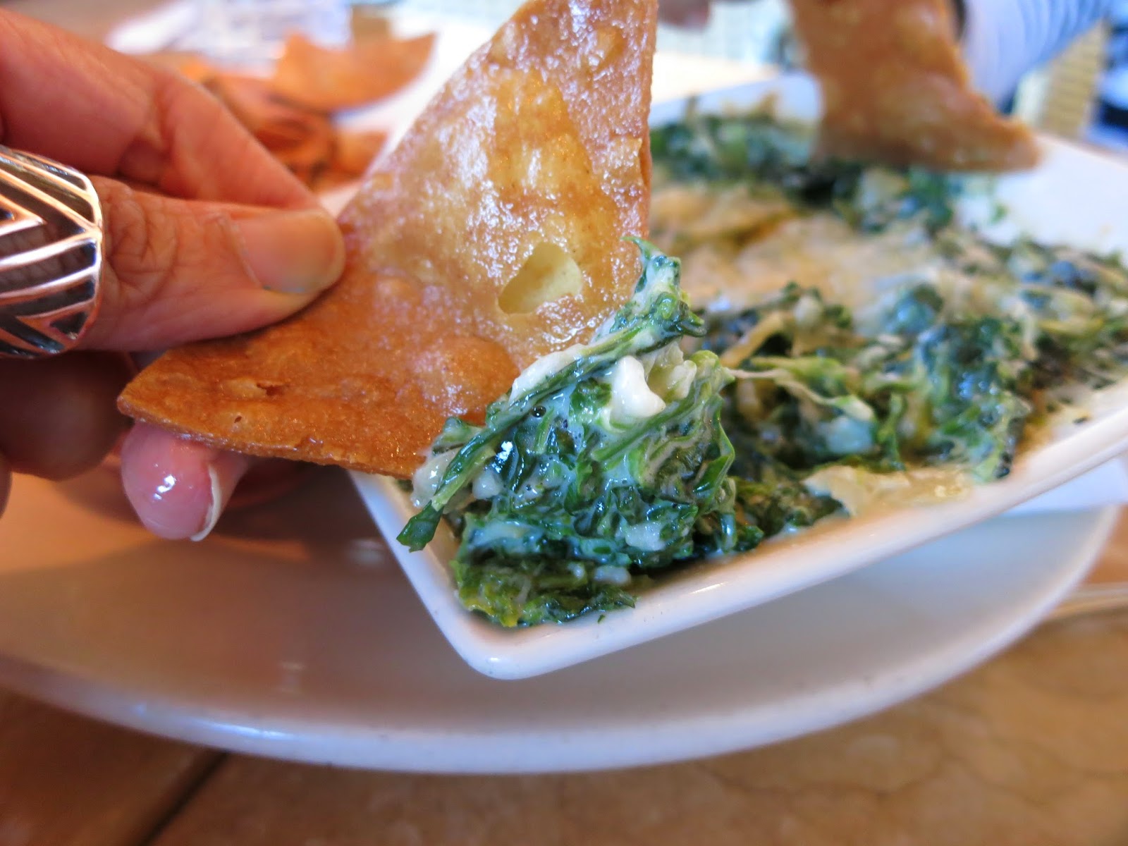 pieces of m Cheesecake Factory's Pit Beef Dip + Spinach Artichoke Dip!