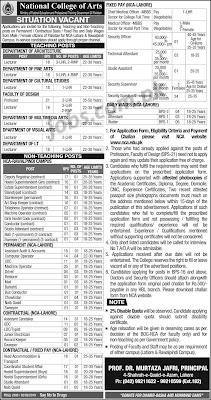 Latest National College of Arts (NCA) Jobs 2019 for 145+ Teaching & Non-Teaching Posts Latest National College of Arts (NCA) Jobs 2019 for 145+ Teaching & Non-Teaching Posts
