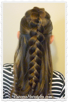 Dutch braid faux hawk half up half down hairstyle tutorial.