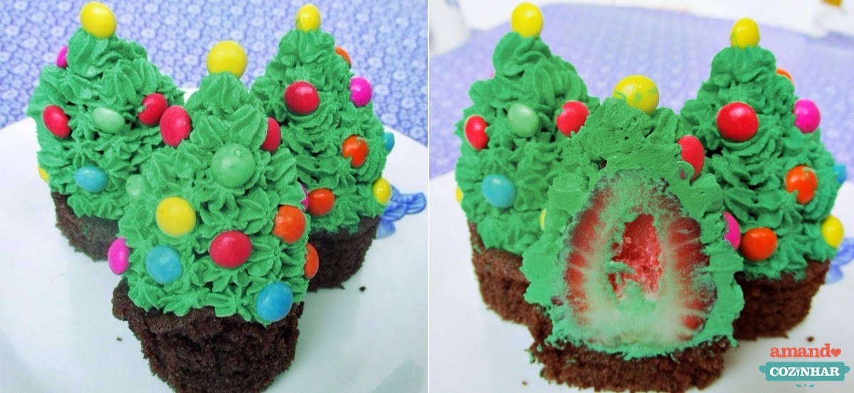 Mini cupcakes natalinos com morangos