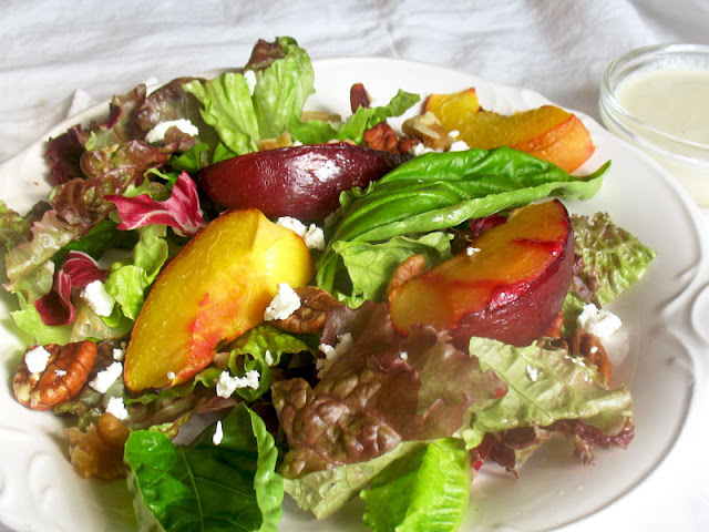 Roasted Fruit Salad with Creamy Goat Cheese Dressing