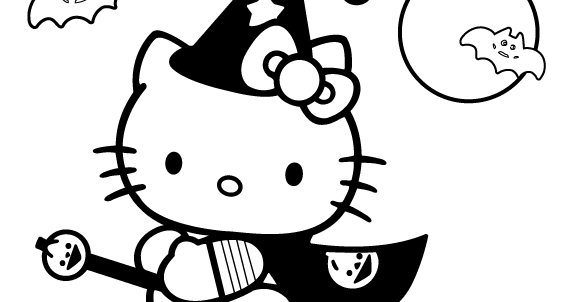 Coloring pages for kids free images: Hello Kitty in Halloween free