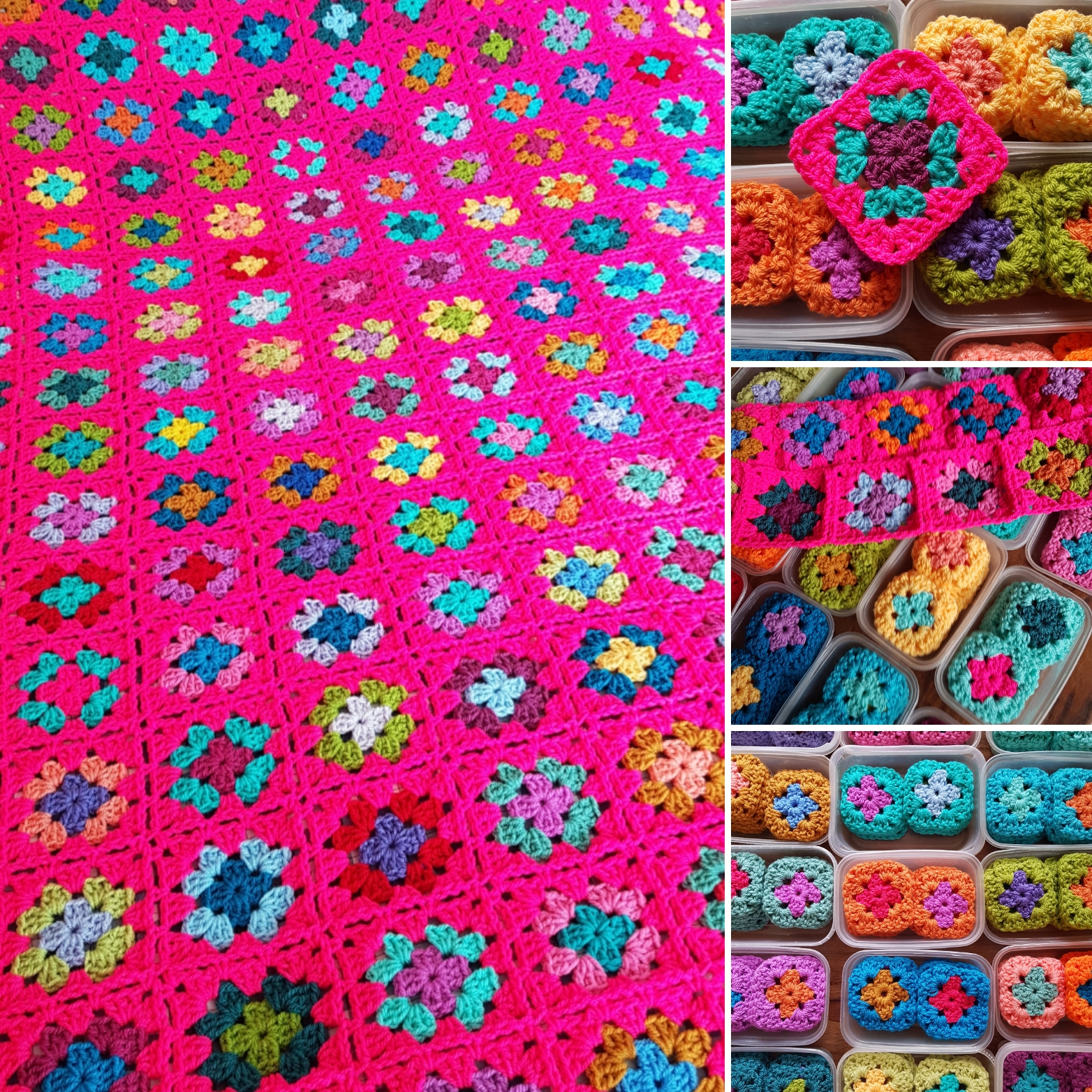 The Sunroom UK Huge Hot Pink Granny Squares Blanket