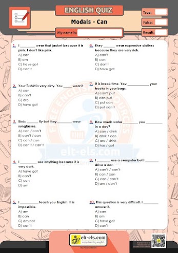 Can Modal Verbs Multiple Choice Test 1 Www Elt Els Com