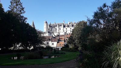Loches under a blue October sky.looking up to the chateau from the public gardes
