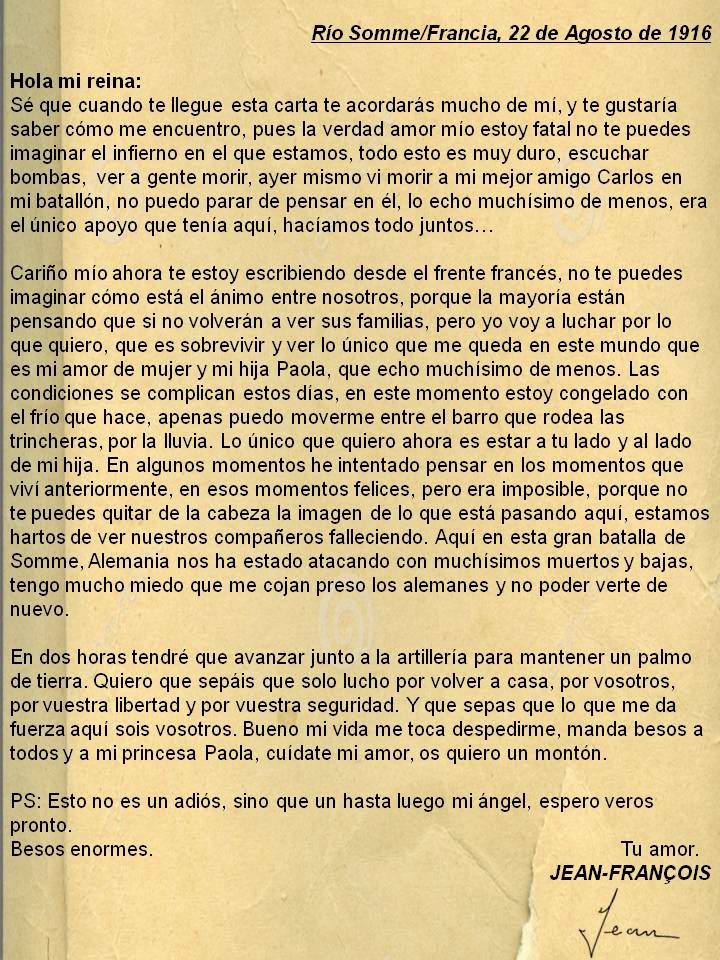 DIARIO DE CLASE CIENCIAS SOCIALES Carta de un soldado de la Primera Guerra Mundial