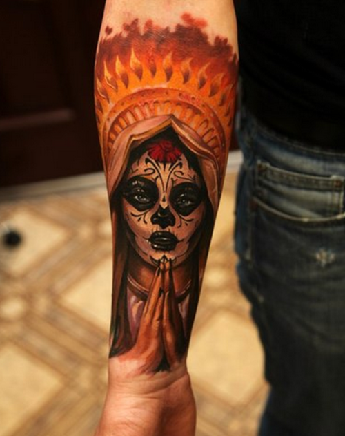 Skull Hand Tattoo Color