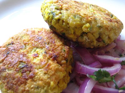 Delia's Spiced Chickpea Cakes with Red Onion and Coriander Salad