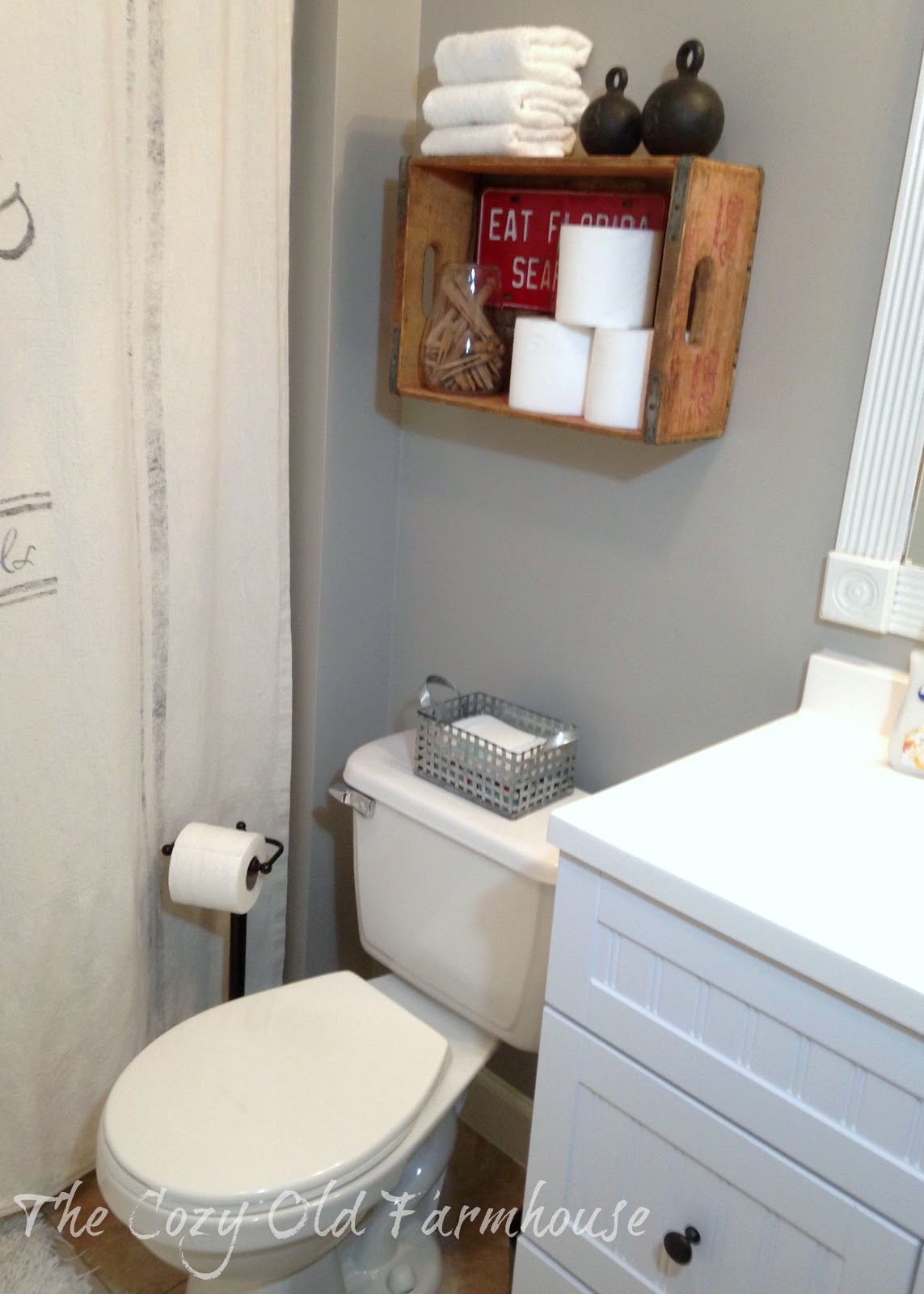 The Cozy Old "Farmhouse" Kids'/Guest Bathroom Farmhouse Makeover