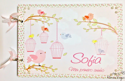 livro de mensagens álbum recordação recados aniversário festa infantil 1 ano aninho jardim encantado passarinho floral rosa delicado scrap scrapbook scrapbooking rosa bebê personalizado memórias