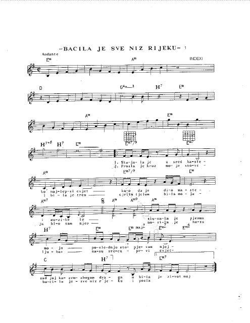 Note Domace I Strane Bacila Je Sve Niz Rijeku Note Akordi Tekst