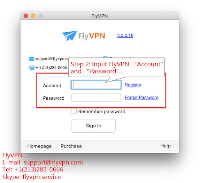 輸入FlyVPN的“賬戶名”和“密碼”