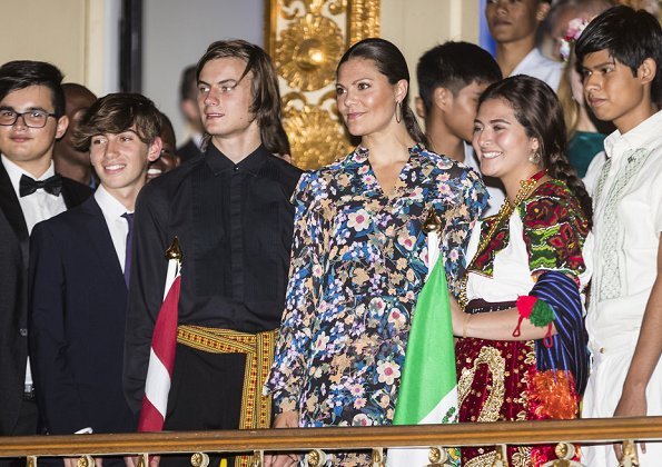 Crown Princess Victoria wore Camilla Thulin floral print dress. Erdem dress at the Grand Hotel in Stockholm