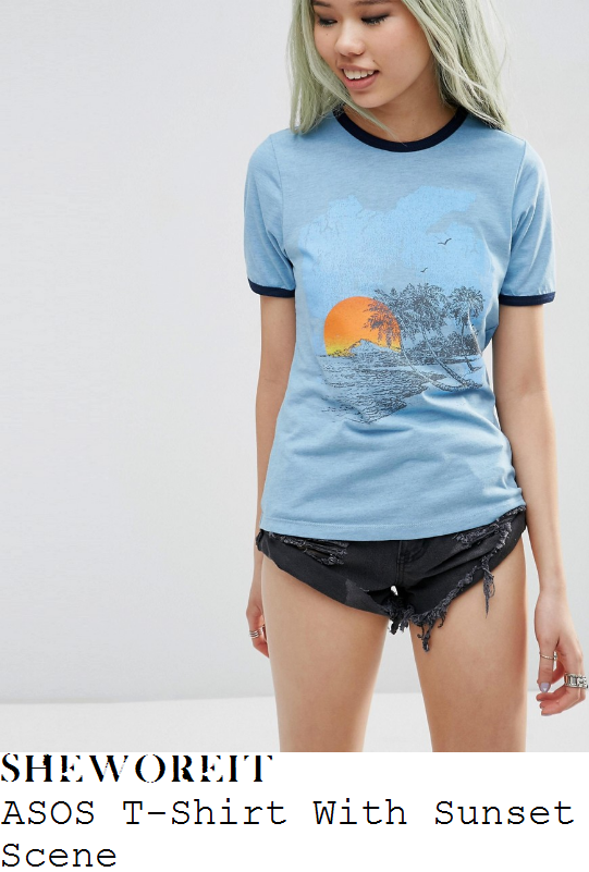 fearne-cotton-asos-light-blue-sunset-beach-print-short-sleeve-ringer-t-shirt