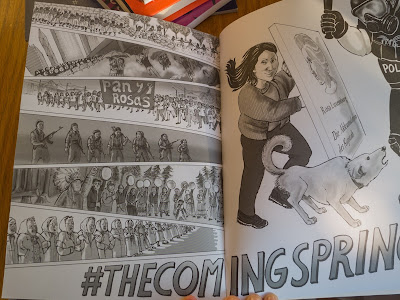 Final two pages of Red Rosa, juxtaposing Rosa Luxemburg's grave with modern day social protests
