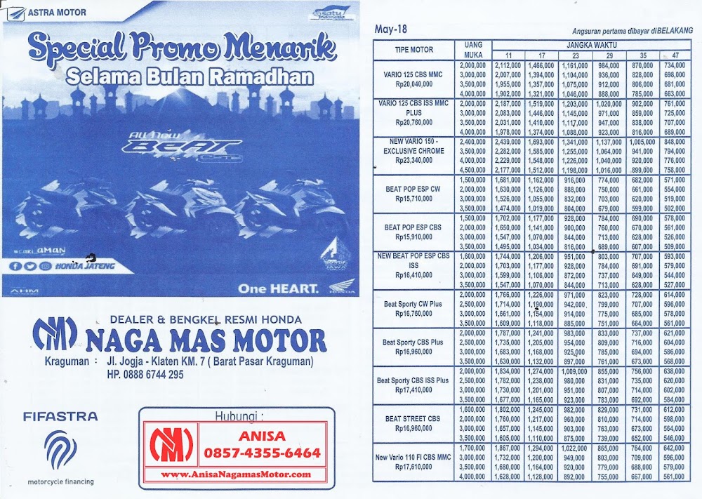 BROSUR KREDIT MOTOR HONDA TERBARU 2018 DEALER NAGAMAS