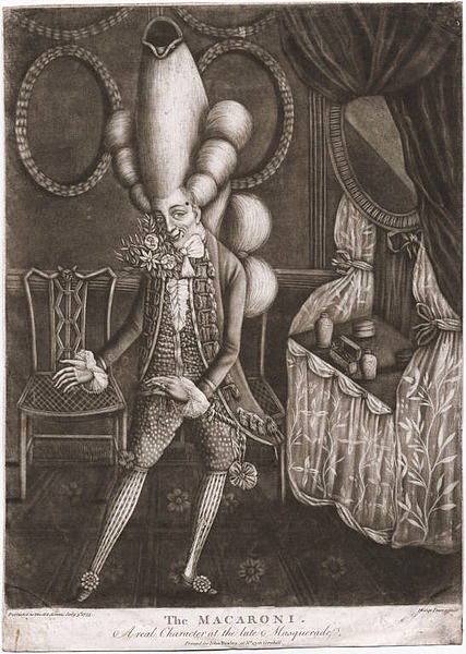 The Macaroni, a Real Character at the Late Masquerade by Philip Dawe, 1773