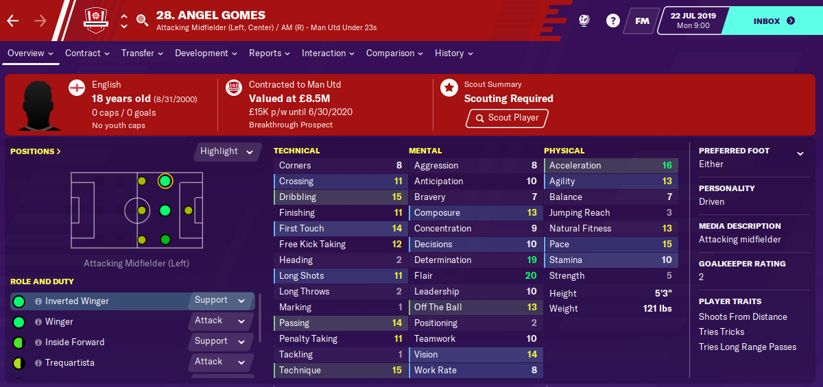 Angel Gomes: Starting Attributes in FM2020 Angel Gomes: Starting Attributes in FM2020