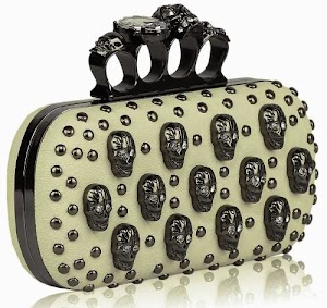 Ivory Hard Cased Skull Emo Gothic Crystal Eyes Studded Designer Knuckle Prom Party Evening Clutch Bag (6.5" x 3.5") with PreciousBags Dust Bag