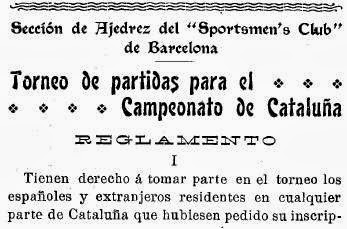 Recortes sobre Torneo de Ajedrez para el Campeonato de Cataluña disputado en 1905 en Barcelona (1)