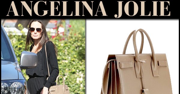 Who made Angelina Jolie's black handbag, brown flat slide sandals