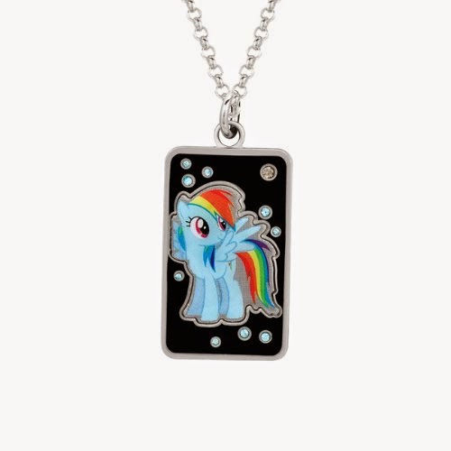 Rainbow Dash Silver Plated Crystal Dog Tag Pendant Necklace
