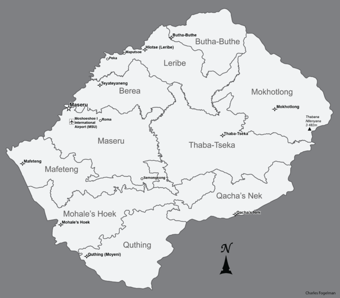 Peta pembagian wilayah administratif Lesotho