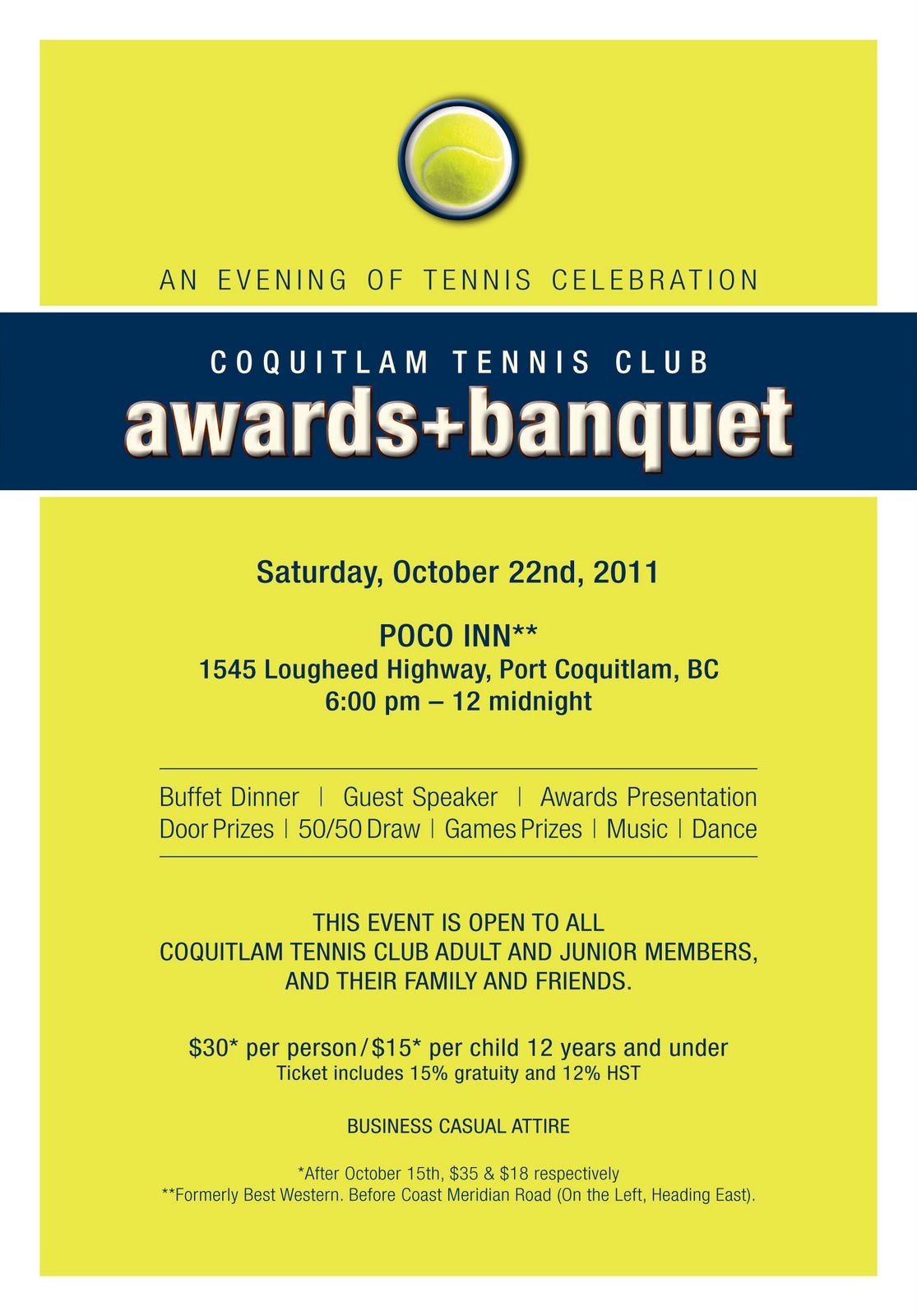 Coquitlam Tennis Club Junior Program 2016 2011 CTC Awards & Banquet Dinner