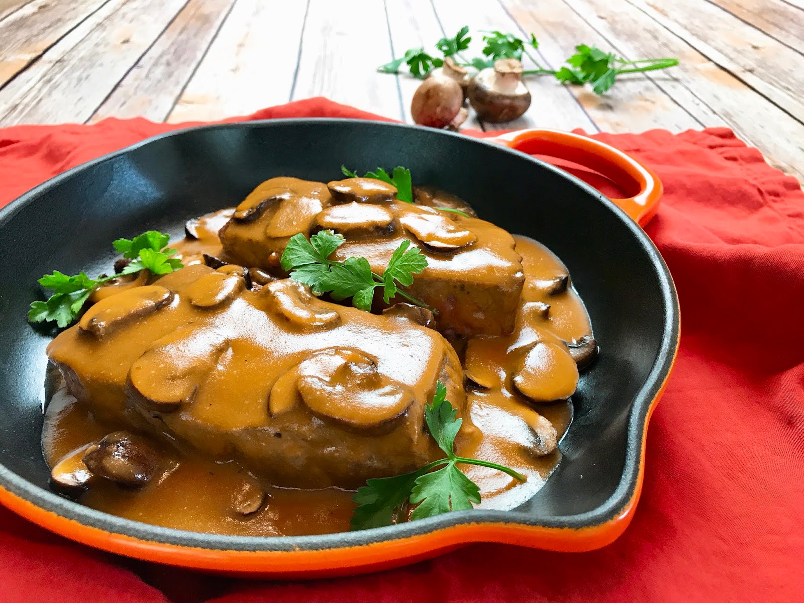 Seared Steaks with Cremini Mushroom Gravy