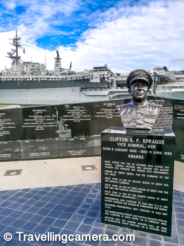 Close to the Midway museum there is this memorial ground with various statues of army folks from the past. In above photograph you can see Midway Aircraft Carrier Museum in the background. Do notice the airplanes on the top of Midway Aircraft Carrier Museum. 