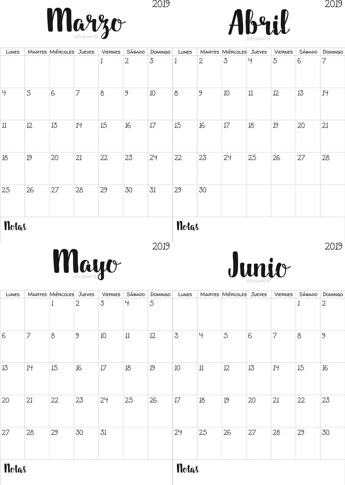 Pa Monísima: Yo: Calendarios imprimibles 2019