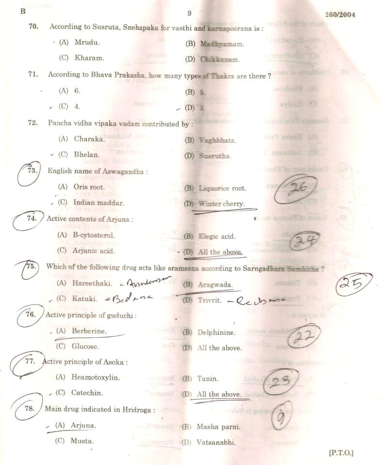 Nayanam KERALA PSC AYURVEDA MEDICAL OFFICER EXAMINATION / QUESTION