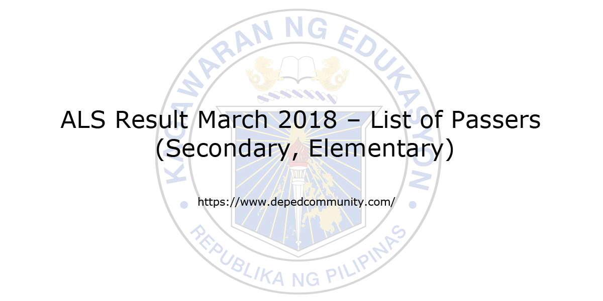 ALS Result March 2018 List Of Passers Secondary