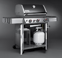 Weber Genesis uses 20 lb LP tank that can be placed inside enclosed cart